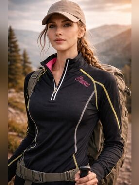 ASICS Athletic Quarter Zip Running Top Women’s M Black Neon Trim Performance